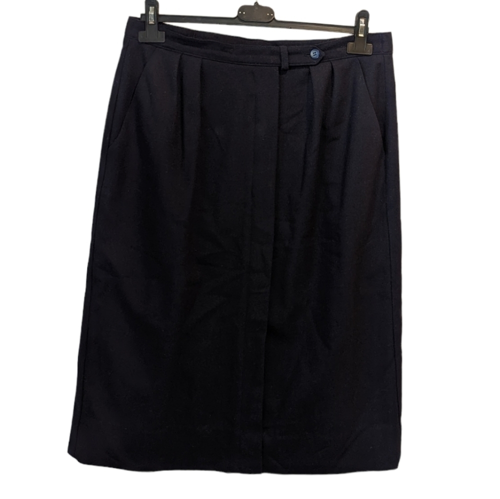 Vintage 90's Wool Pleated Navy Blue Skirt Plus Size 16 Grannycore